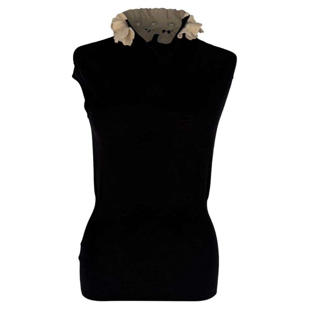Alexander Mcqueen Ruffled Collar Sleeveless Top in Black Wool